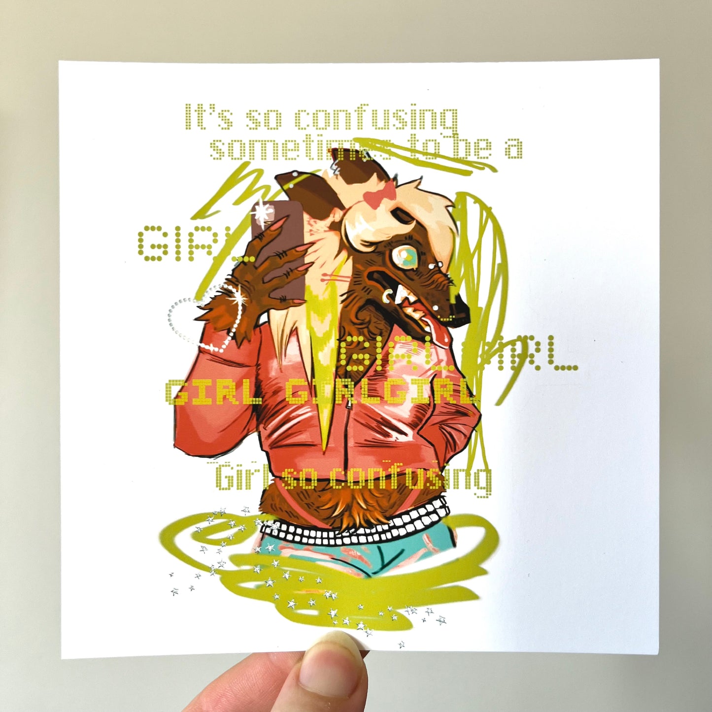 so confusing! | werewolf girl 5x5 matte art print