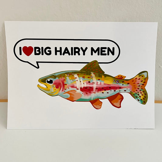 pride I heart big hairy men rainbow trout fish bedazzled 5x7 print