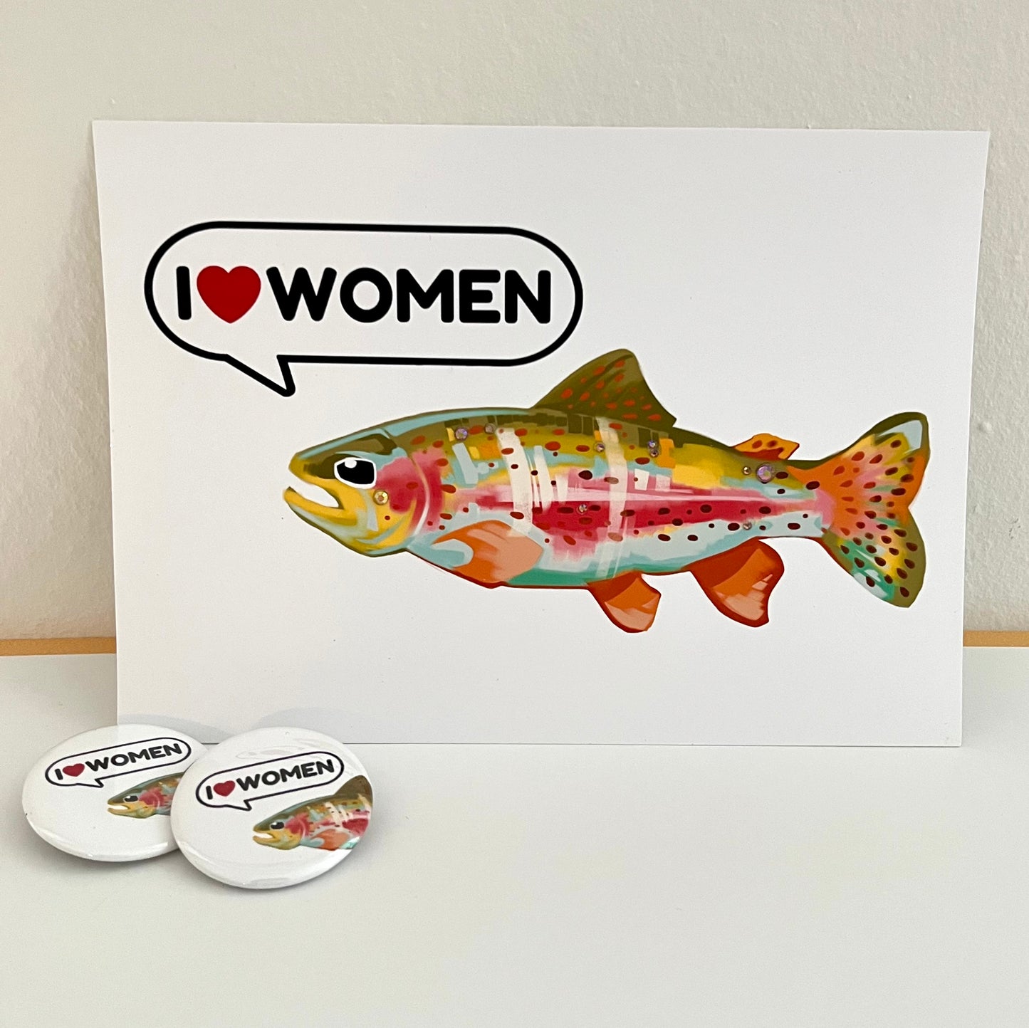 pride i heart women rainbow trout bedazzled 5x7 print