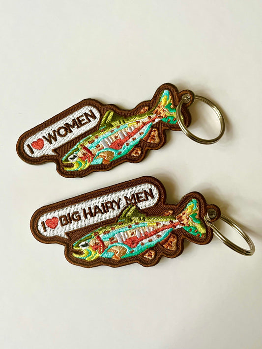 rainbow trout embroidered keychain tags pride